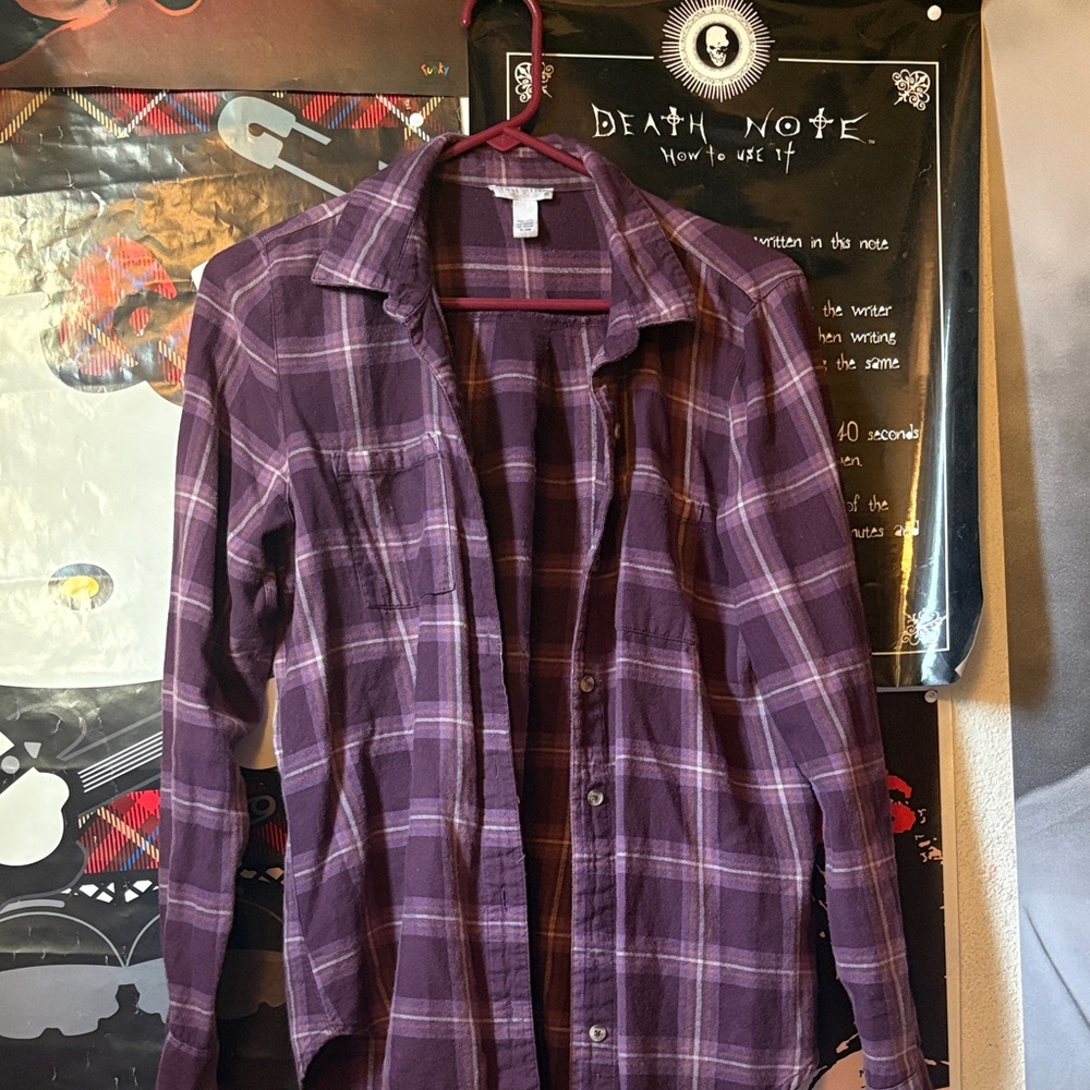 Full Tilt Purple Plaid Button Down Shirt